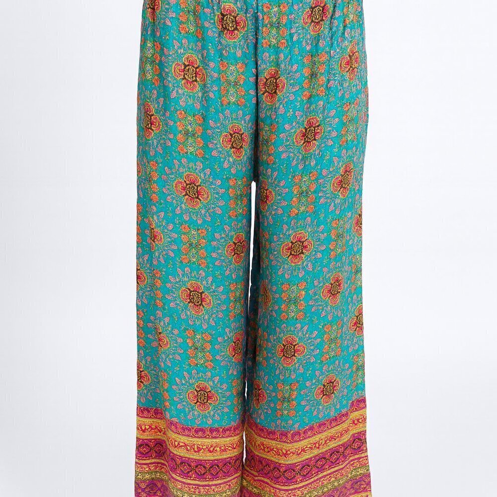 Cato Floral Wide-Leg Pants 18/20W Boho Flowy Pink Blue Rayon